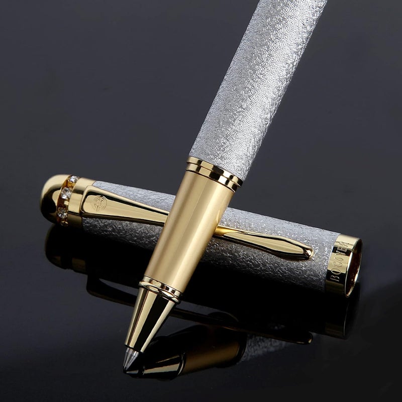 BOCIYER Rollerball Liquid Ink Pens,Best Luxury Ball Pen Gift Set for Men and Women,Black Ink Fancy Pen Refillable for Executive Office,Professional,pretty pens,cool pens,Nice cute Designer Pens-Silver - Image 1